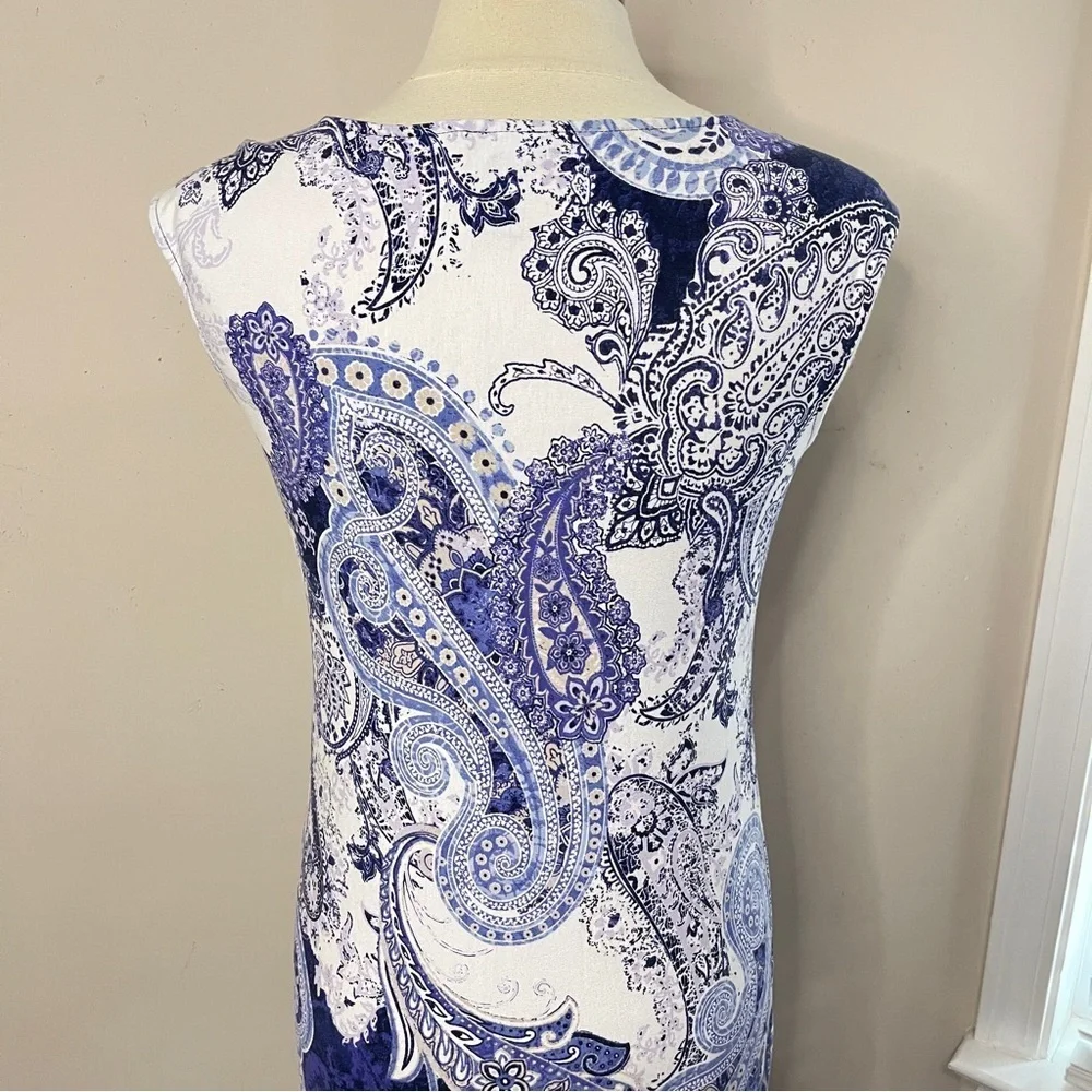 CHICO’S Lightweight Paisley Print Sleeveless Midi Sheath Dress, Small
